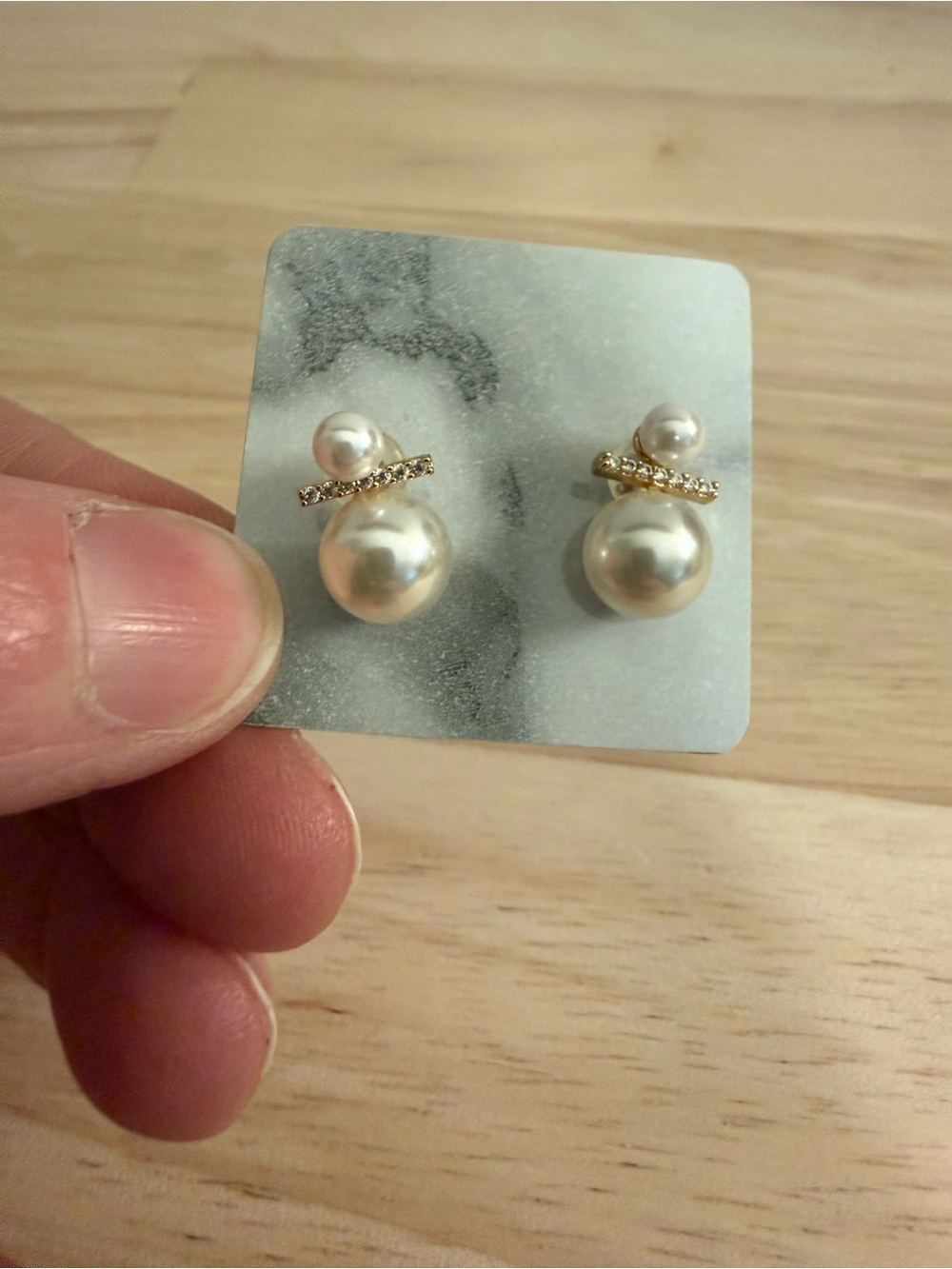 Anthropologie Pearl Double-Stud Earrings with Gold Crystal Bar